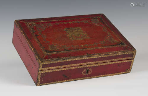 A Victorian gilt-tooled red leather governmental dispatch box, purportedly 'used by Queen Victoria