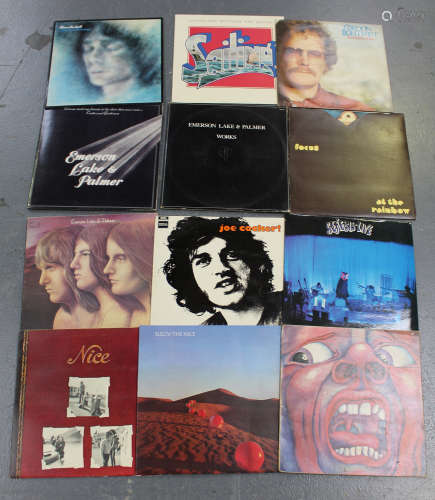 A collection of LP records, mainly rock, pop and progressive, including albums by King Crimson,