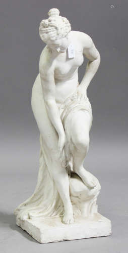 A 20th century moulded composition garden figure of the Bathing Diana, height 89cm.Buyer’s Premium