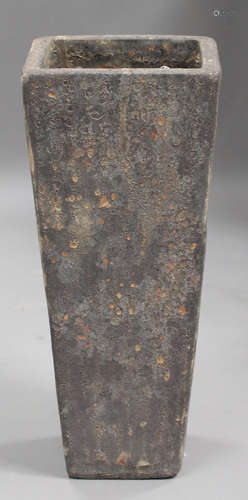 A modern volcanic glazed earthenware garden pot of tall tapering square section, height 89cm,