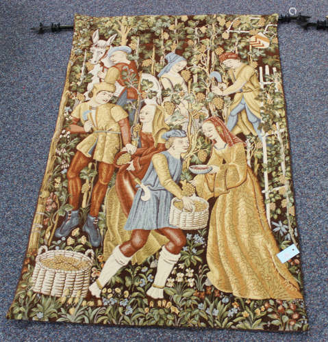 A pair of late 20th century Continental woven tapestry wall hangings depicting grape harvesting