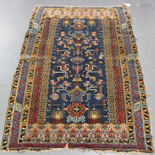 A Shirvan rug, South-east Caucasus, late 19th/early 20th century, the blue field with stylized birds