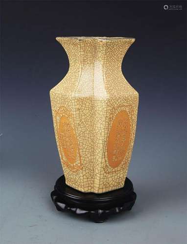 A GLAZED HEXAGONAL SHAPED PORCELAIN VASE