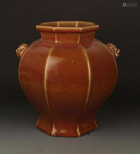 A FINE RED COLOR LANG YAO EIGHT SIDE JAR
