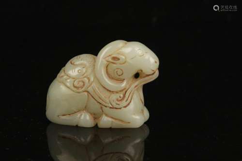 A FINE PALE CELADON JADE IN FIGURE OF SHEEP