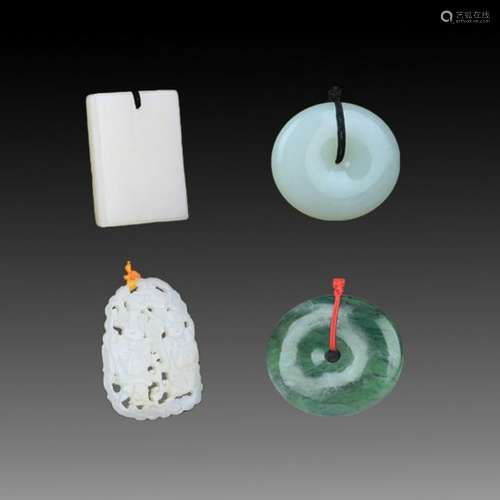 GROUP OF FOUR FINELY CARVED JADE PENDANT