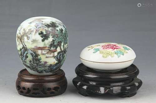 GROUP OF TWO FINELY PAINTED PORCELAIN JAR