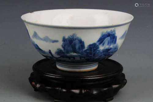 BLUE AND WHITE LANDSCAPE CHARACTER BOWL