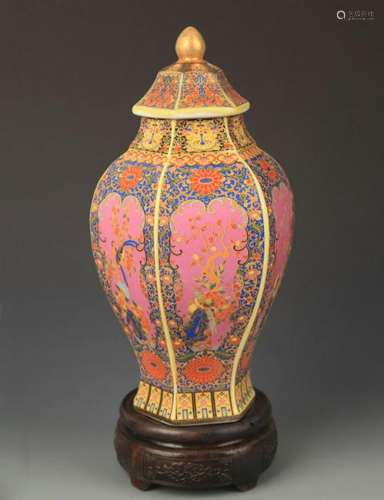 ENAMEL COLOR FLOWER AND BIRD PAINTED SIX SIDE VASE