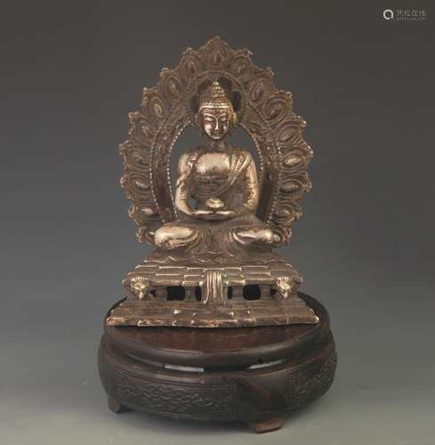 A RARE SILVER PLATED BRONZE TATHAGATA STATUE