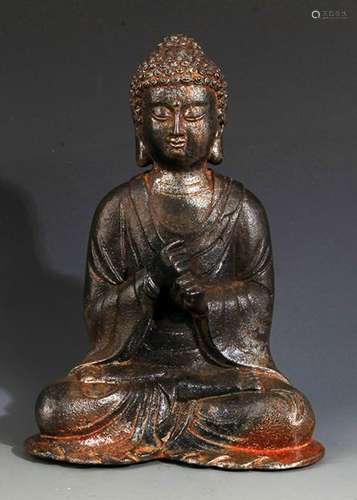 A FINELY MADE IRON AKSHOBHYA BUDDHA