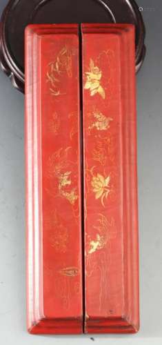 A PAIR OF GILT-WOOD RED COLOR PAINT PAPERWEIGHT