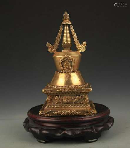 A TIBETAN BUDDHISM BRONZE BUDDHA TOWER