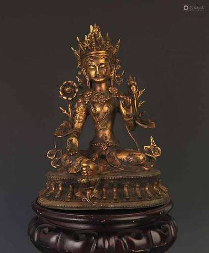 A TIBETAN BUDDHISM BRONZE GREEN TARA STATUE STATUE