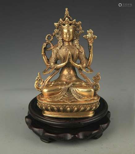 TIBETAN BUDDHISM BRONZE FOUR ARM GUAN YIN STATUE