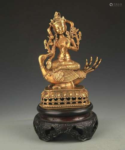 A TIBETAN BUDDHISM BRONZE BRAHMA STATUE