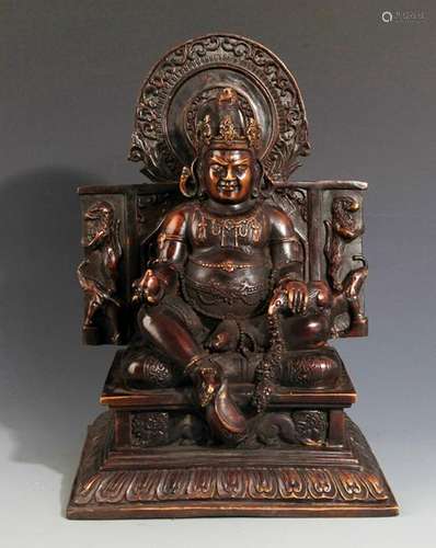 FINELY CARVED GOD OF WEALTH BRONZE FIGURE