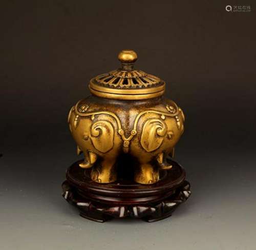 A BRONZE ELEPHANT FOOT BRONZE AROMATHERAPY BURNER