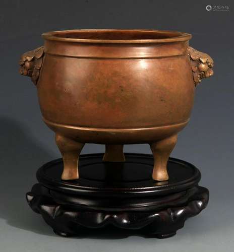 A DOUBLE EAR DRUM SHAPE BRONZE CENSER