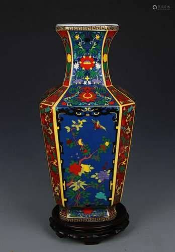 FAIENCE COLOR FLOWER AND BIRD SQUIRE VASE