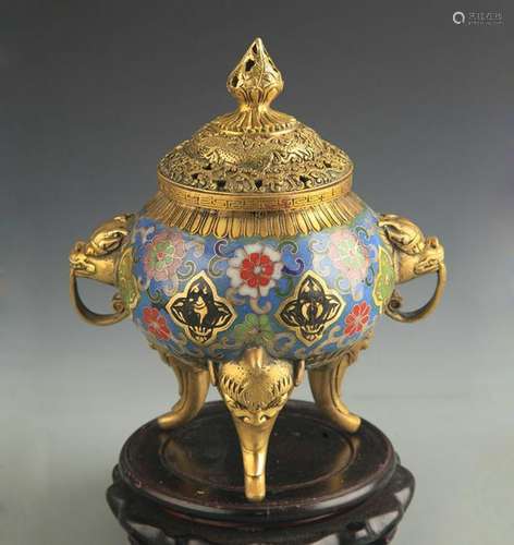 CLOISONNE ENAMEL TRIPOD FOOT AROMATHERAPY BURNER