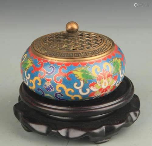 CLOISONNE ENAMEL LOTUS PATTERN AROMATHERAPY BURNER