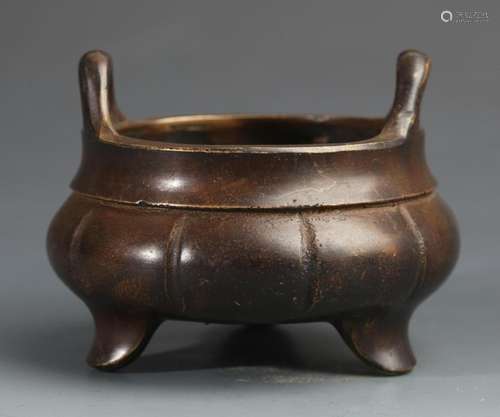 A TRIPOD MELON SHAPED BRONZE CENSER