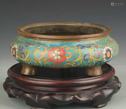 CLOISONNE ENAMEL FLOWER PATTERN CENSER