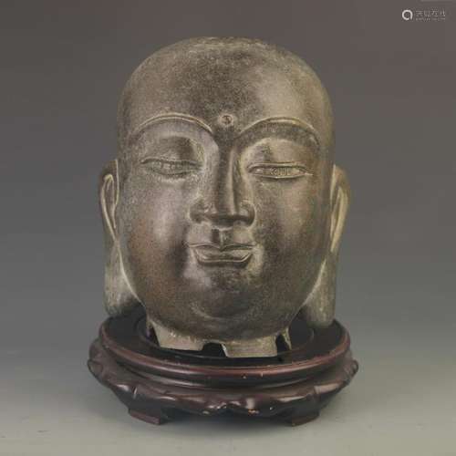 A RARE FINE BRONZE SAKYAMUNI BUDDHA HEAD