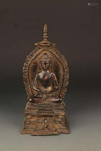 A FINELY MADE BRONZE TATHAGATA BUDDHA FIGURE WITH HALO