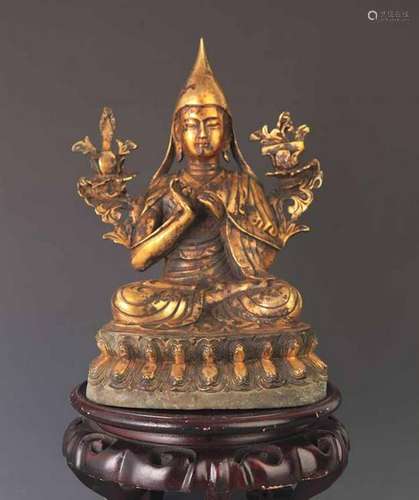 RARE TIBETAN BUDDHISM BRONZETSONGKHAPA STATUE