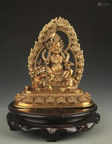 A TIBETAN BUDDHISM BRONZE TREASURE KING STATUE