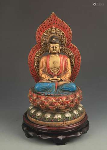 RARE COLORED BRONZE AKSHOBHYA BUDDHA STATUE