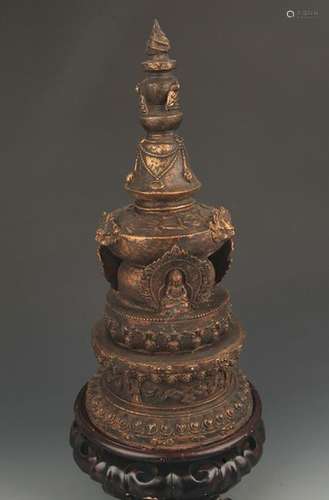 A RARE TIBETAN BUDDHISM BRONZE BUDDHA TWOER