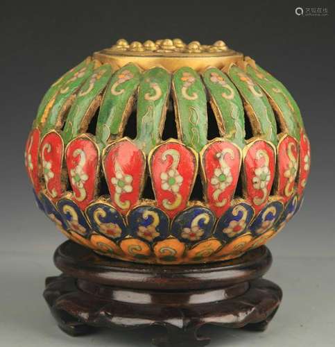 A CLOISONNE ENAMEL LOTUS SHAPE AROMATHERAPY BURNER