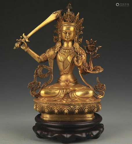 A TIBETAN BUDDHISM BRONZE MANJUSHRI STATUE