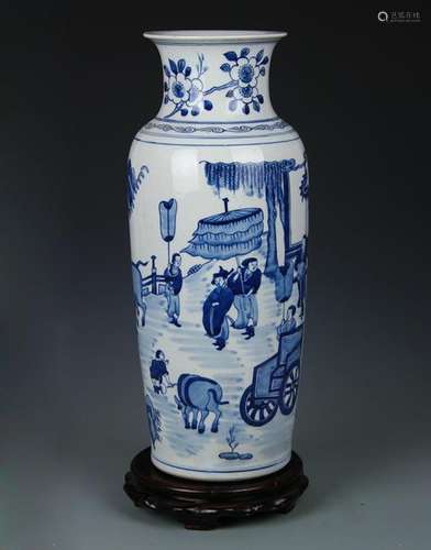 BLUE AND WHITE STORY PAINTED PORCELAIN VASE