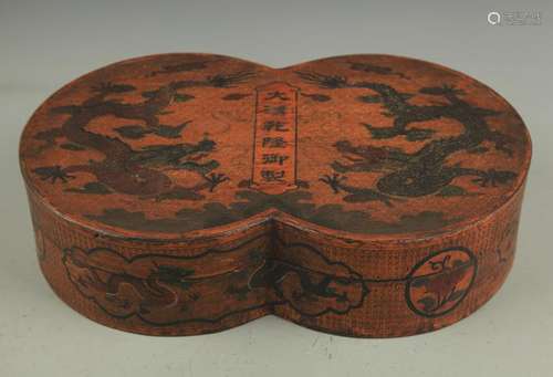 A GILT LACQUER DRAGON PAINTED BOX WITH COVER