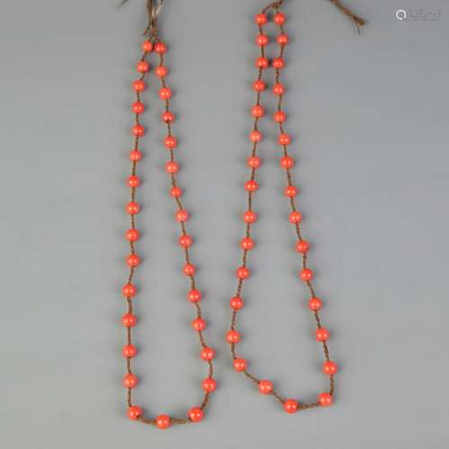 GROUP OF TWO OLD CHINESE CORAL NECKLACES