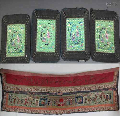 A GROUP OF FOUR EMBROIDERY WITH CHINESE STORY