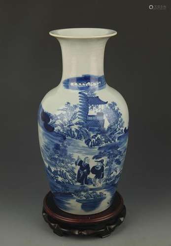 BLUE AND WHITE LANDSCAPING PATTERN PORCELAIN VASE