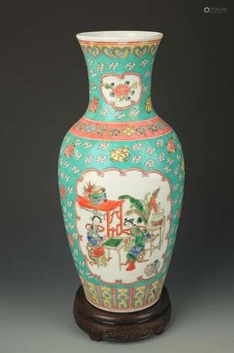 TURQUOISE GROUND STORY PAINTED GUAN Y INCH PORCELAIN