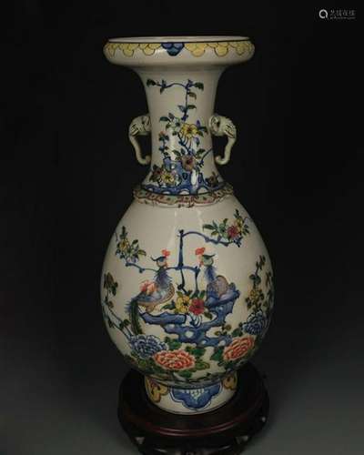 BLUE AND WHITE PHOENIX AND PEONY PATTERN PORCELAIN VASE