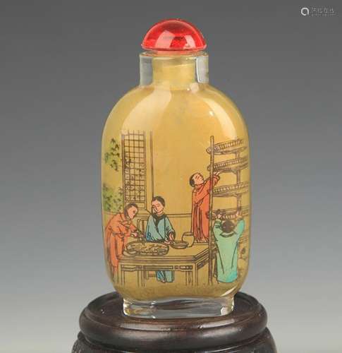 A STORY PAINTED PAINTED GLASS SNUFF BOTTLE