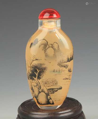 A FINE LANDSCAPE PAINTED GLASS SNUFF BOTTLE