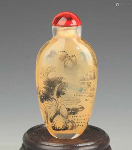 A F INCHE LANDSCAPE  PA INCHTED GLASS SNUFF BOTTLE