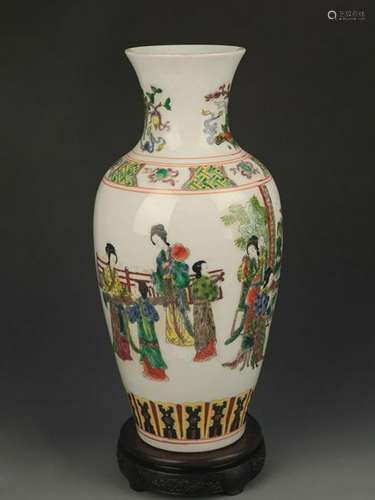 FAMILLE VERTE STORY PAINTED GUAN YIN STYLE VASE