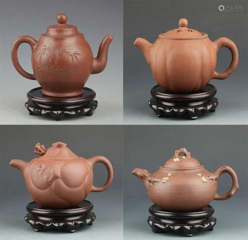 GROUP OF FOUR CHINESE ZI SHA TEA POT