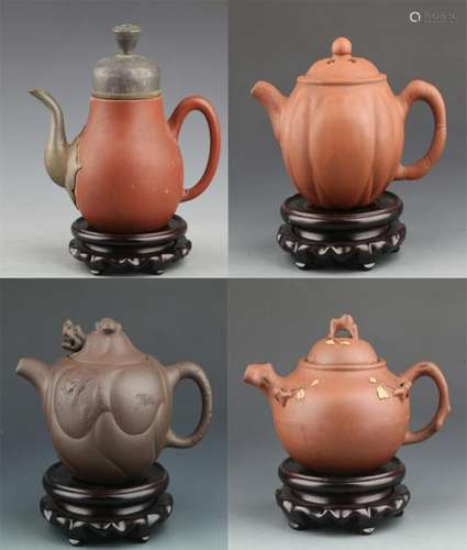 GROUP OF FOUR CHINESE ZI SHA TEA POT