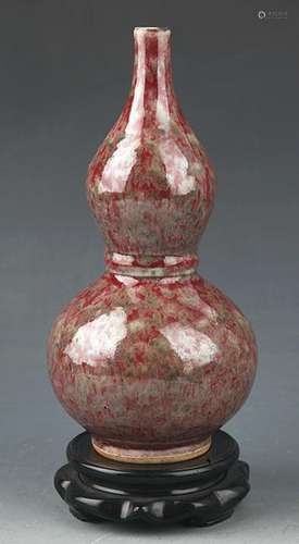 RED COLOR CUCURBIT SHAPED PORCELAIN BOTTLE